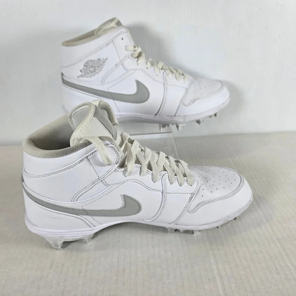 Nike Air Jordan 1 Retro Mid TD Football Cleats White Grey Fog Size 12 FJ6805-101